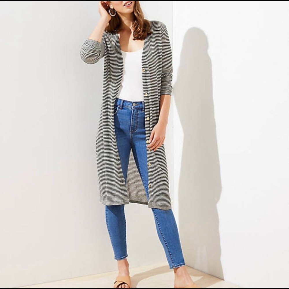NWT LOFT Striped, Long, V-neck Cardigan